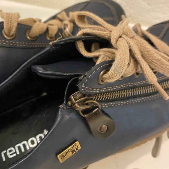 Remonte Navy Blue Leather Exposed Zipper Flexible Thermoplastic Sole Preppy 40 - Picture 8 of 14